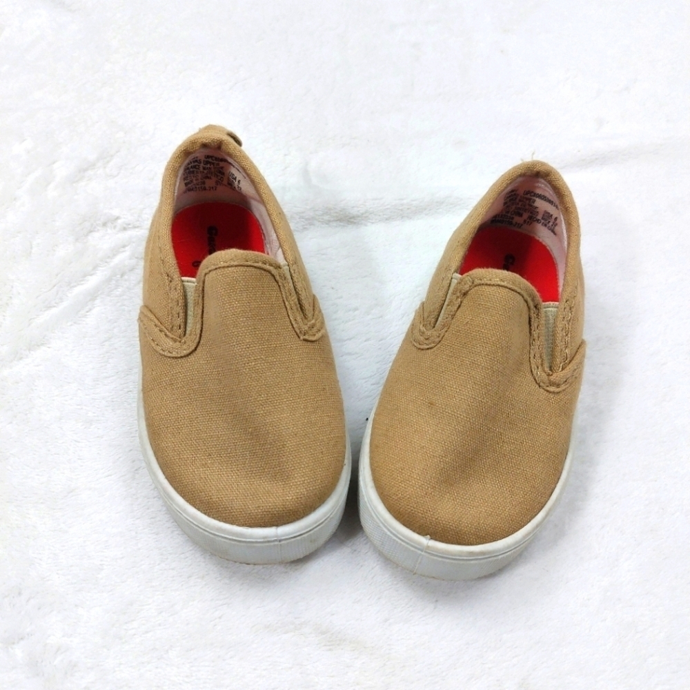 GARANIMALS TODDLER BOYS TAN BROWN NEUTRAL SLIDE ON SLIP ON CANVAS SHOES SIZE 6